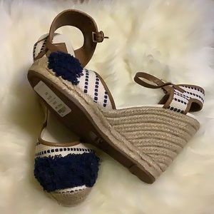 Tory Burch Navy Sea Wedge Espadrilles